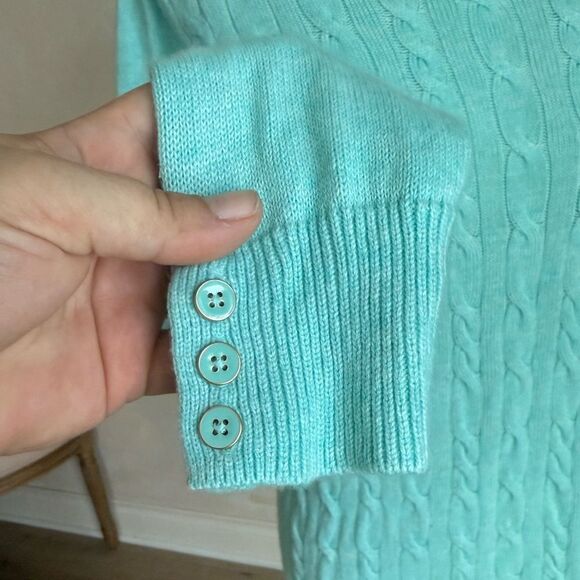 Women's Talbots Turquoise Lambswool Cable Knit Sweater size M Petite‎ - Picture 6 of 10